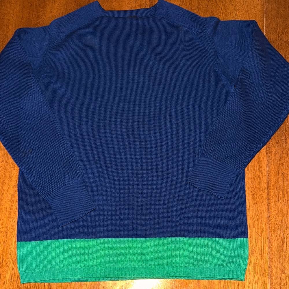 80s Colorblock Square Neck | Royal Blue, Kelly Green Sweater 100% Wool | Men’s L